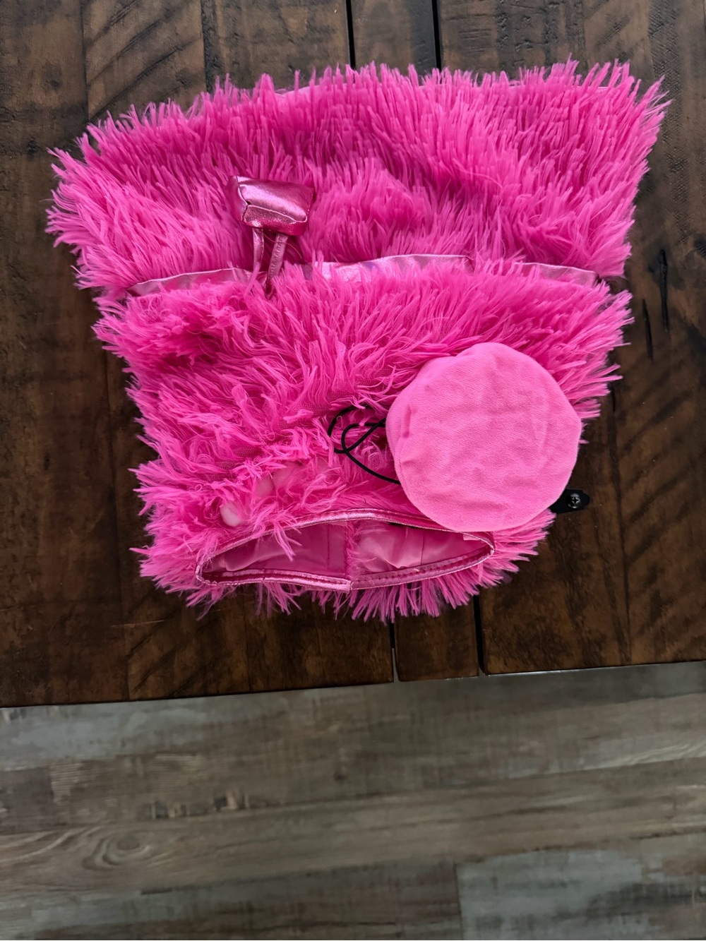 Vibrant Bright Pink Fuzzy Dog Dress and Hat.